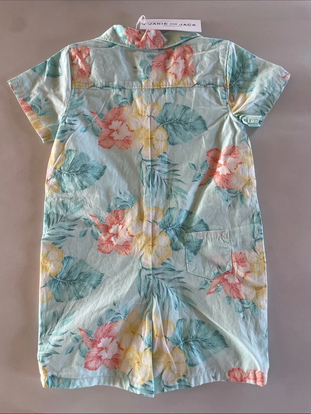 NWT Janie and Jack Aqua Tropical Romper Floral Shortalls 18-24 Month Cotton